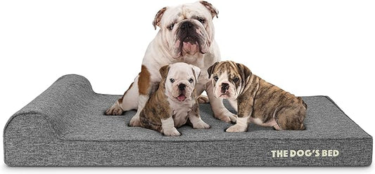 The Dog’s Bed Orthopedic Headrest Dog Bed XL Grey Linen, Memory Foam, Pain Relief for Arthritis, Hip & Elbow Dysplasia, Post Surgery, Lameness, Waterproof Washable Cover