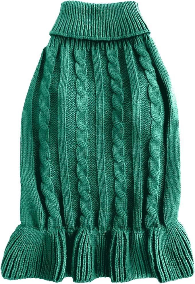 CHBORCHICEN Small Dog Sweaters Knitted Pet Cat Warm Dog Sweatshirt Winter Clothes Kitten Puppy Sweater (S, Dress-Green)