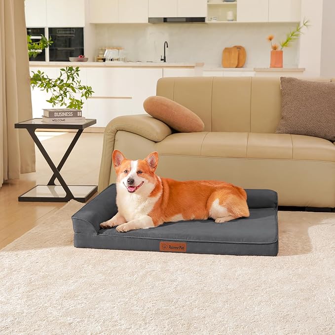 Orthopedic Dog Beds Large Sized Dog, Memory Foam Pet Bed for Large Dogs, Removable and Washable Microsuede Cover, TPU Waterproof Liner, Nonskid Bottom, 41x27x6 Inches, Dark Grey