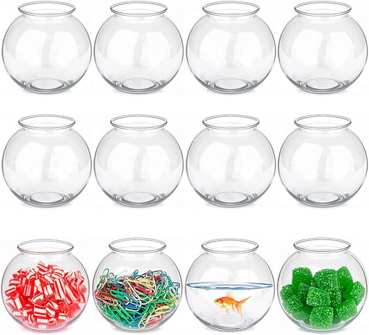 JoyServe 16 Oz Plastic Fish Bowl (12 Pack) 4 Inch Heavy Duty Plastic Ivy Bowls, for Candy, Carnival Games, Prizes, Centerpieces and Party Decoration Supplies, BPA-Free