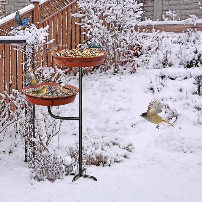 Freestanding Birdbaths Bowl Outdoor, Standing Garden Bird Bath Bird Feeder & Bird Bath Bowl, Detachable Decoration Spa Birdfeeder for Garden Patio Yard Lawn, 4 Spiky Metal Stake (Brown)