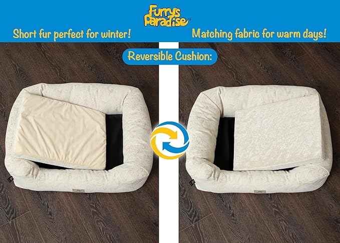 Furry's Paradise Foam Cuddler Pet Bed with Waterproof Liners, Reversible Cushion, Washable Cover, Recycled Fibers and Non-Slip Bottom. (Brown Marble, Orthopedic Small)