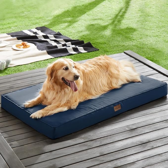 BFPETHOME Outdoor Dog Bed for Large Dogs, Waterproof, Orthopedic with Removable Washable Cover, Egg Crate Foam - 54 x 36 in, Navy