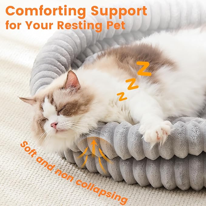 Extra Large Fluffy Cat Beds for Indoor Cats, Washable Round Orthopedic Dog Bed for Small Medium Dogs, Soft Fuzzy Pet Bed with Non-Slip Bottom, Cute Kitten Bed, 27.6x27.6x6.3 in, Gray
