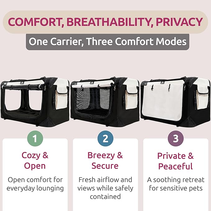 Soft-Sided Cat & Dog Pet Carrier, Medium 20"x13"x13" Fits Most Cats or Small Dog, Comfortable for Travel & Vet Visits, Privacy Windows, Removable Plush Bed, Top/Side Entry, Locking Zippers, Folds Flat