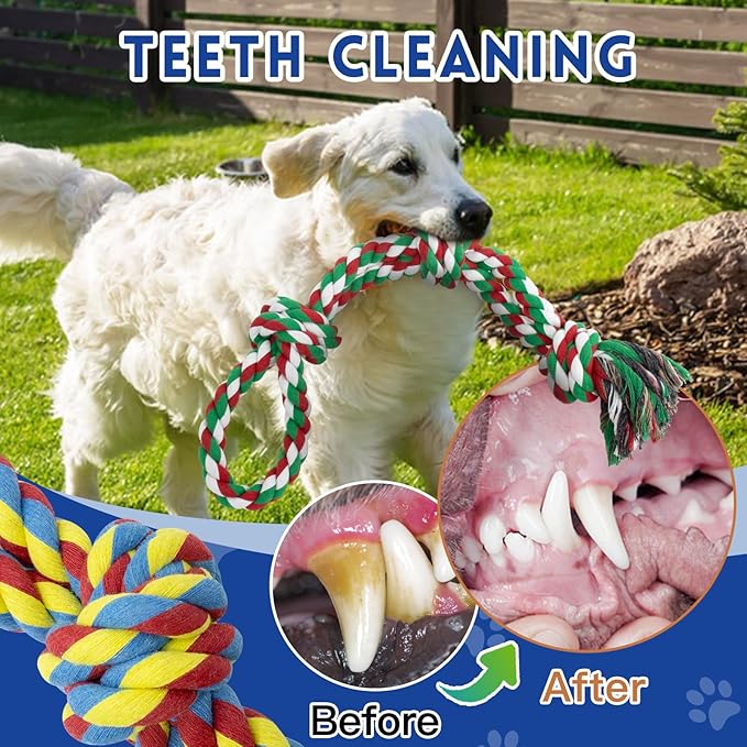 [3 Pack] Dog Rope Toys for Large and Medium Aggressive Chewers, Nearly Indestructible Rope Chew Toys, Heavy Duty 100% Cotton Tug of War Dog Toy for Boredom, Teeth Cleaning