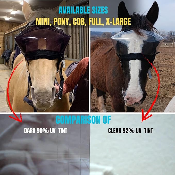 Recovery Vizor, (Size Full - Clear UV Tint) Medical and Preventative Horse Eye (Goggle) Protection Mask for Uveitis, Injury, Scratch or Corneal Infection, Blindness.
