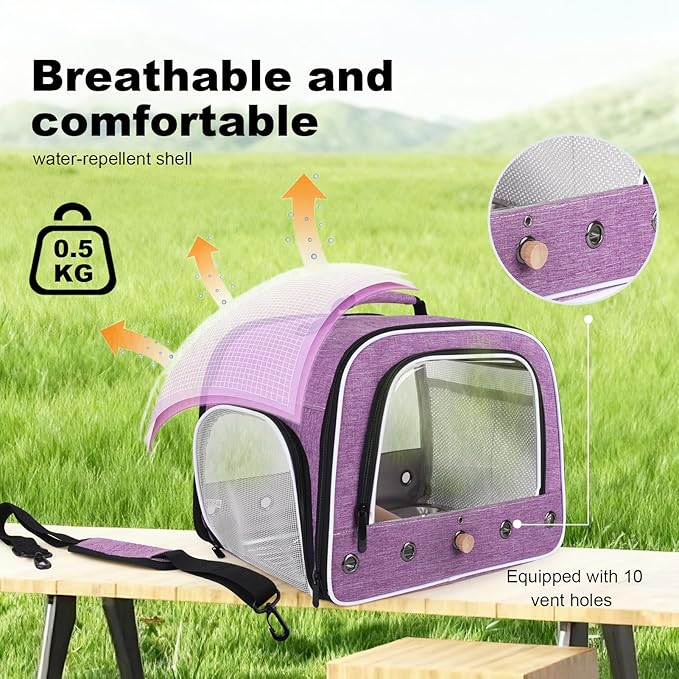 halinfer Bird Travel Carrier Cage for Large Size Parrot, Portable Bag with Metal Tray and Grid to Carry and Transport Medium and Large Birds Like African Grey, Long Tail Cockatiel and Parrot