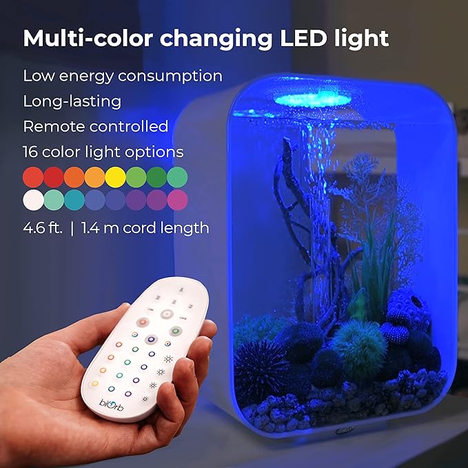 biOrb Life 15 Acrylic 4-Gallon Aquarium with Multi-Color Remote-Controlled LED Lights Modern Compact Tank for Tabletop or Desktop Display, Transparent