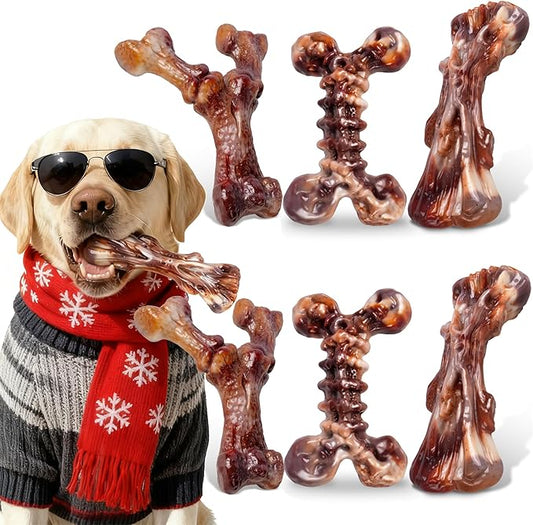 6-Pack Heavy Duty Nylon Dog Chew Toys for Medium Large Dogs Bacon Flavor |Pure Nylon for Aggressive Chewers |Reduces Boredom |Varied Shapes for Extended Engagement | Designed for 25-80 lbs Breed Sizes