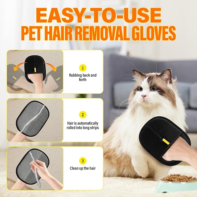 Pet Hair Remover Glove, Electrostatic Pet Hair Removal Gloves, Reusable Cat & Dog Hair Remover for Couch,Carpet,Clothing,Furniture,Animal Fur Removal Tool, Cat Grooming Gloves