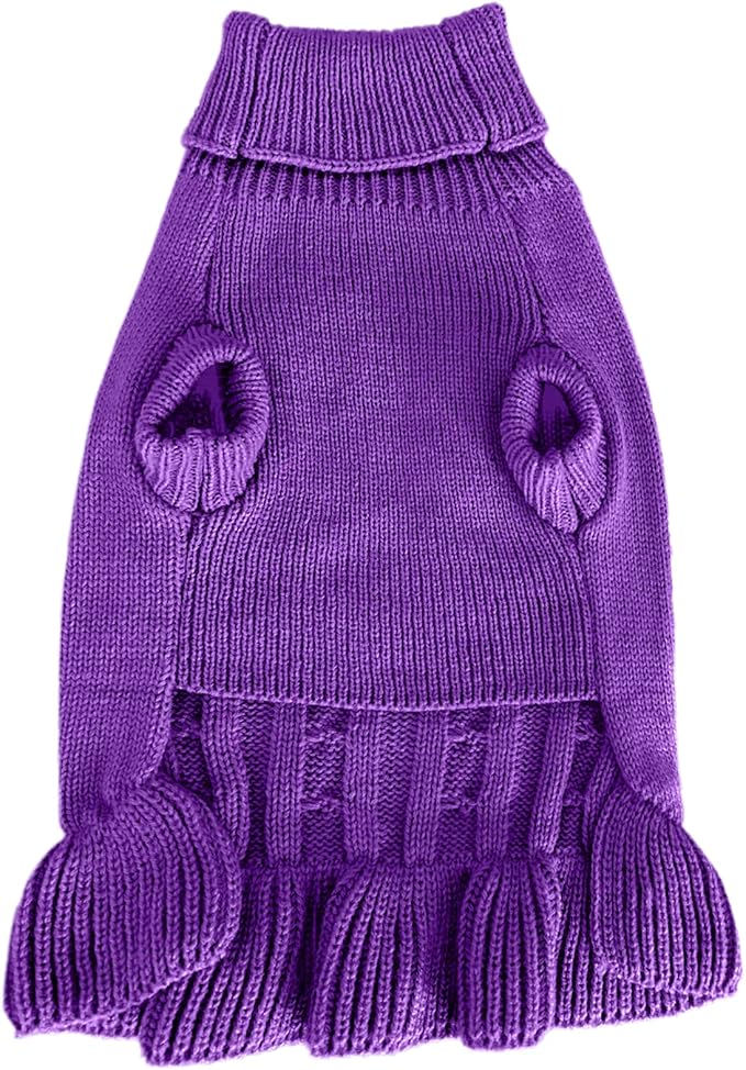 CHBORCHICEN Small Dog Sweaters Knitted Pet Cat Warm Dog Sweatshirt Winter Clothes Kitten Puppy Sweater (L, Dress-Purple)
