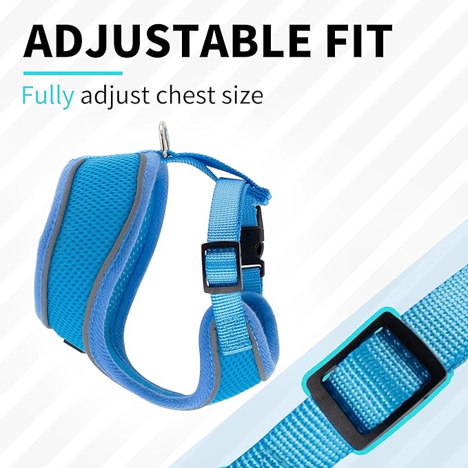 AIITLE No Pull Dog Harness with Triple-Layer Mesh, Reflective & Adjustable Chest Belt, Easy On/Off for Pekingese, Schnauzer – Durable for Daily Walks, Parties (L, Blue)