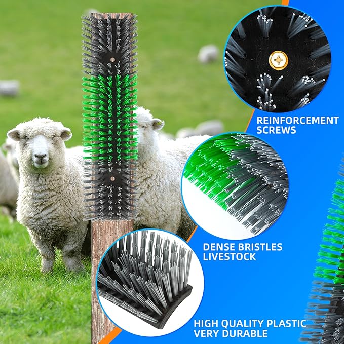 Livestock Scratch Brush for Cattle, Horses, Goats, Cow, Durable Scratching & Massage Grooming Tool for Healthy Coat, Relieves Itching, Easy Install on Fence Posts(2pcs, Gray)