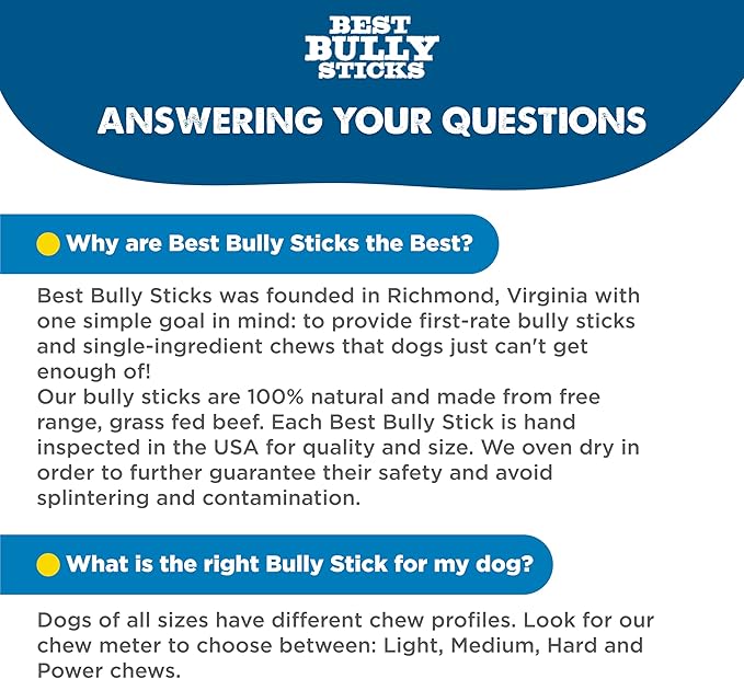 Best Bully Sticks Natural Jumbo Bully Sticks for Large Dogs - 6 Inch, 4 Count (Pack of 1) - 100% Free-Range Grass-Fed Beef, Single-Ingredient, Grain and Rawhide Free Long Lasting Dog Chews