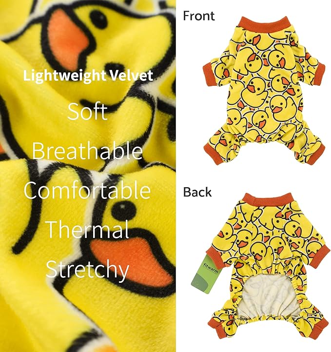 Fitwarm Funny Duck Dog Pajamas, Dog Winter Clothes for Small Dogs Girl, Lightweight Velvet Pet Jumpsuit, Cat Onesie, Yellow, XS