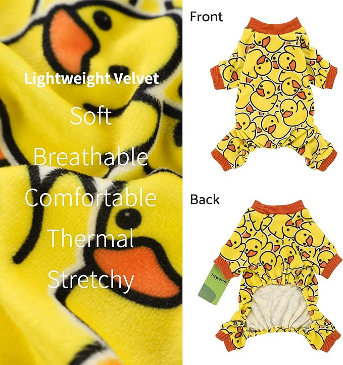 Fitwarm Funny Duck Dog Pajamas, Dog Winter Clothes for Small Dogs Girl, Lightweight Velvet Pet Jumpsuit, Cat Onesie, Yellow, XL