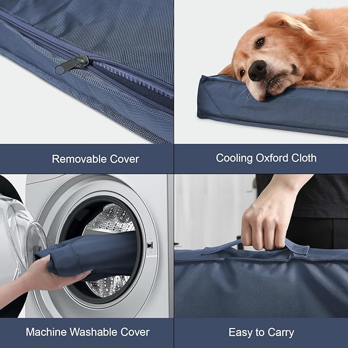 Outdoor Waterproof Dog Bed, Orthopedic Dog Bed for Medium Dogs 30x20 Inch, Egg Crate Foam Pet Bed with Washable Removable Oxford Cooling Cover, Navy