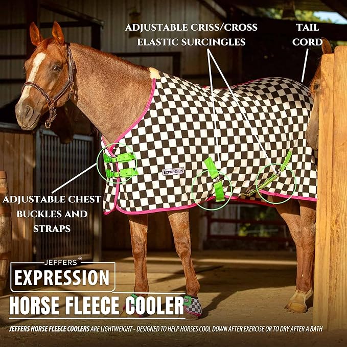 Jeffers Expression Fleece Cooler for Horses, Standard Neck, Skater Cowgirl 84"- Equine Towel Blanket, Moisture Absorbent, Light Weight, Best for Drying, Exercise, Bathing, Adjustable Belly Bands