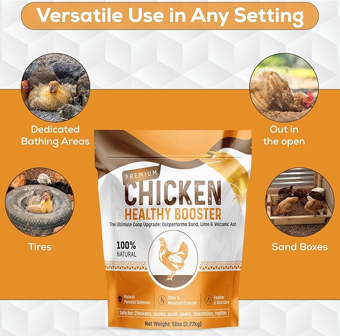 Chicken Dust Bath Sand Mix – Natural Poultry Dust for Feather & Skin Care | Diatomaceous Earth Blend | Coop Cleaner & Odor Control | Safe for Chickens, Ducks, Chinchillas-5 lbs