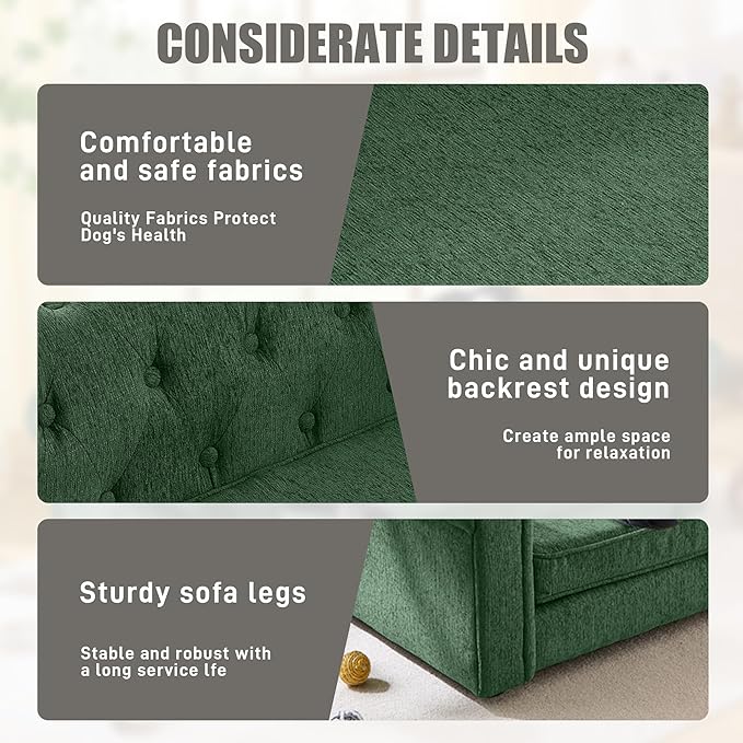 Dog Sofa Couch for Medium to Large Dogs, 55" Memory Foam Pet Sofa Couch with Washable Fabric, Durable Elevated Dog Bed with Legs, Removable Cushion for Medium and Large Dogs, Green