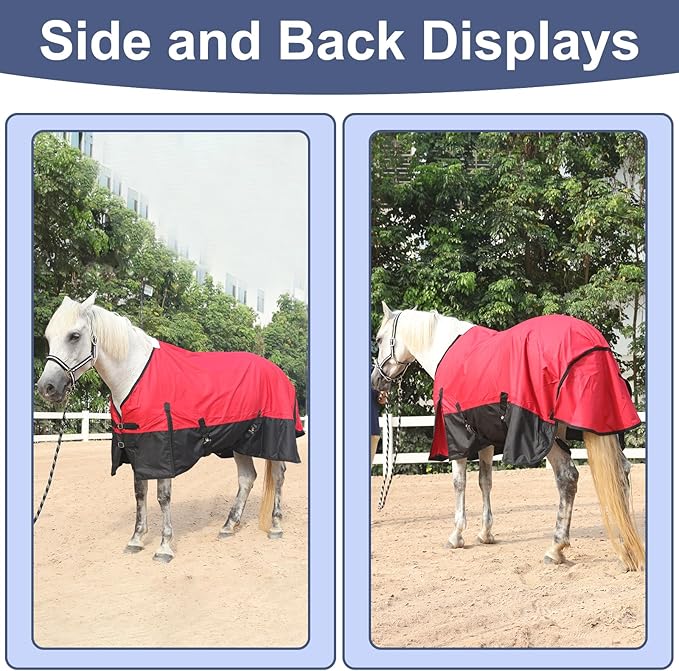 600 Denier Rip-Stop Horse Rain Sheet Lightweight Waterproof and Breathable Turnout Horse Blanket (No Fill) Red/Black 69