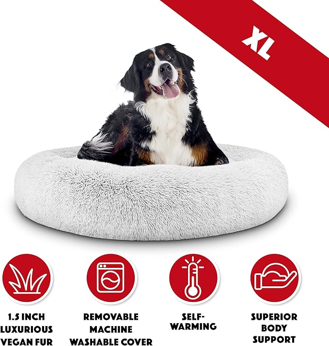 The Dog's Balls Sound Sleep Donut Dog Bed, Ice White Fur XL