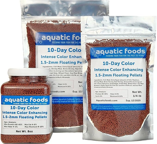 Aquatic Foods Inc. Ultra Intense Color Enhancing with a 10-Day Color Change, 1.5mm - 2mm Floating Pellets for Cichlids, Discus, All Baby and Small Tropical Fish & Pond Fish...1/2-lb Bag