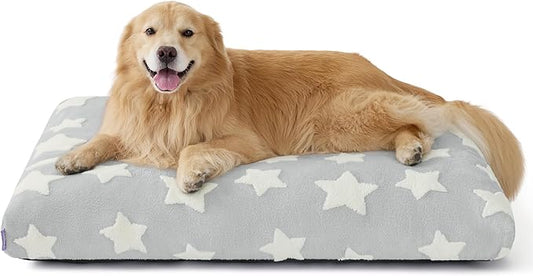 Lesure Extra Large Dog Bed-Thick Shredded Chopped Foam Pet Bed Indoor with Removable Cover, Cute Modern Fuzzy Plush & Anti Slip Bottom, Grey