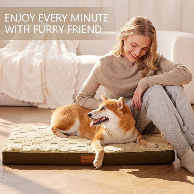 Patas Lague Orthopedic Dog Bed Large Sized Dog 36''X24'', Waterproof Soft Comfortable Egg Crate Foam Large Pet Beds Crate Mat with Removable Washable Cover and Nonskid Bottom, Brown
