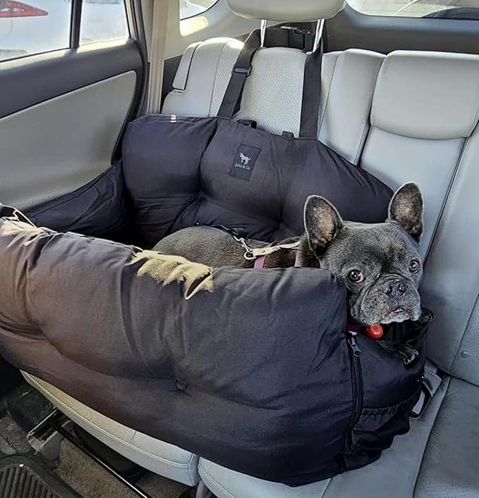 JACKO & CO Premium Medium Dog Car Seat – Safe & Cozy Travel Bed for Small & Med Dogs, Puppies & Pets 25–40 lbs, Clip-On Leash, Storage Pockets, Water-Resistant, Machine Washable (Black, Medium)