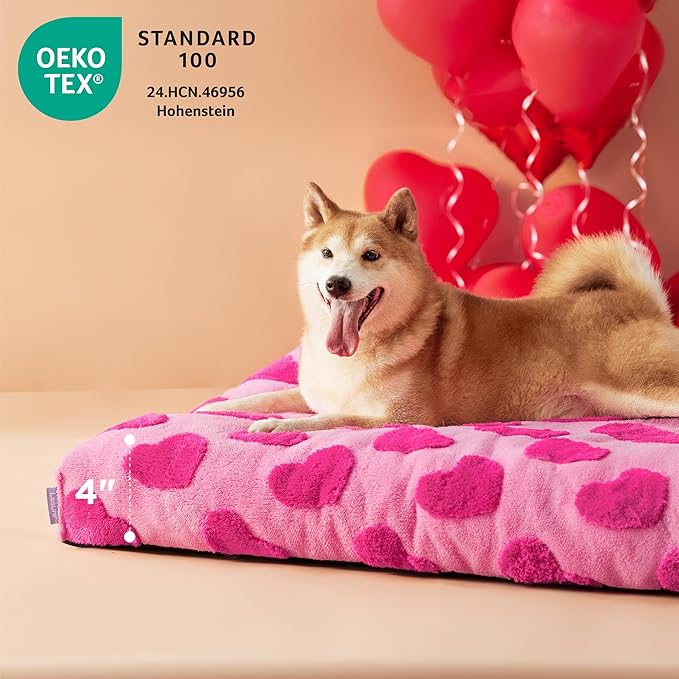 LE SURE Extra Large Dog Bed-Thick Shredded Chopped Foam Pet Bed Indoor with Removable Cover, Cute Modern Fuzzy Plush & Anti Slip Bottom, Pink
