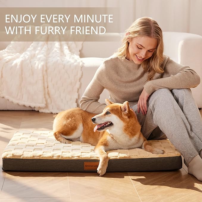 Patas Lague Orthopedic XL Dog Bed Large Sized Dog 42''X28'', Waterproof Soft Comfortable Egg Crate Foam Large Pet Beds Crate Mat with Removable Washable Cover and Nonskid Bottom, Brown