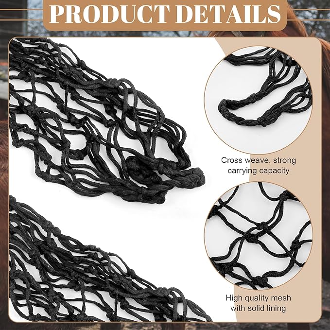 2 Pack Hay Bags for Horses, Large Slow Feed Hay Nets with Durable Mesh, Round Bale Horse Hay Feeder for Stable Stall Paddock