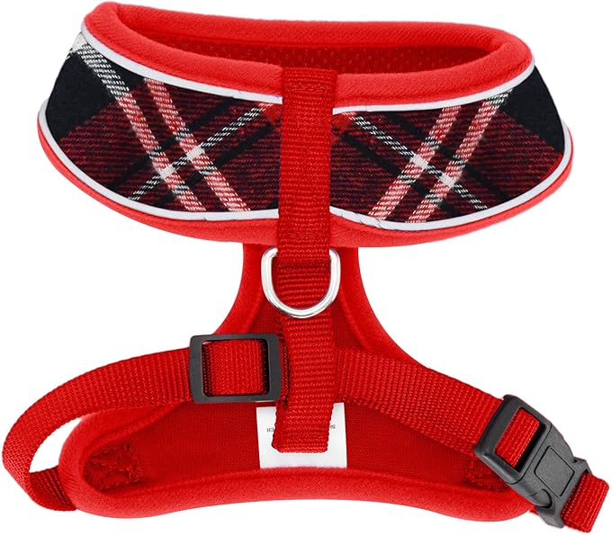 AIITLE Small Dog Harness, Triple-Layer Breathable Plaid Mesh, Adjustable Fit & Reflective Design, Choke-Free Over-The-Head Vest for Indoor/Outdoor Use, Perfect for Maltese, Chihuahua (S, Red)