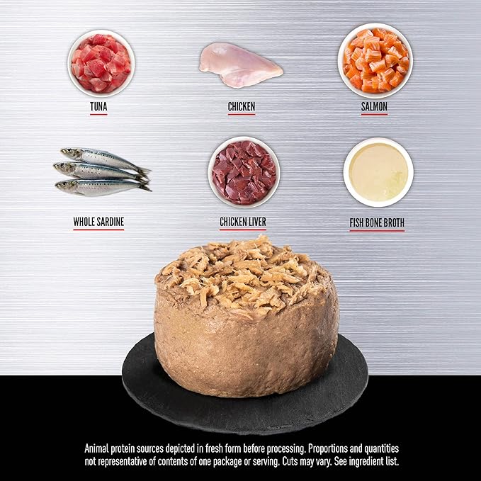 ORIJEN Premium Pate Wet Cat Food in Bone Broth Tuna Salmon & Beef Entrée 3oz Cans (24 Count)