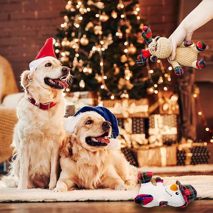 Dog Christmas Snowman and Reindeer Toy With Squeaker, 2 Pack With Crinkle Paper, Soft Pet Chew for Teeth, Interactive Plush for Small & Medium Dogs