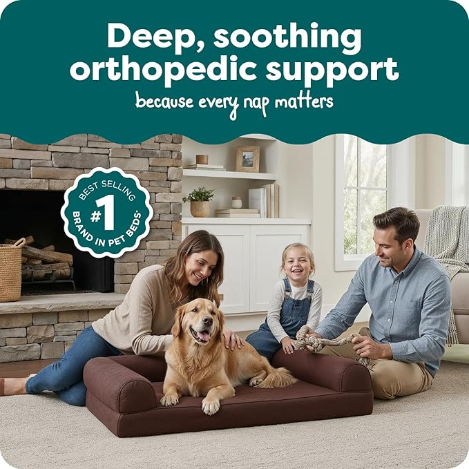 Furhaven Orthopedic Dog Bed for Large Dogs w/ Removable Bolsters & Washable Cover, For Dogs Up to 95 lbs - Quilted Sofa - Coffee, Jumbo/XL