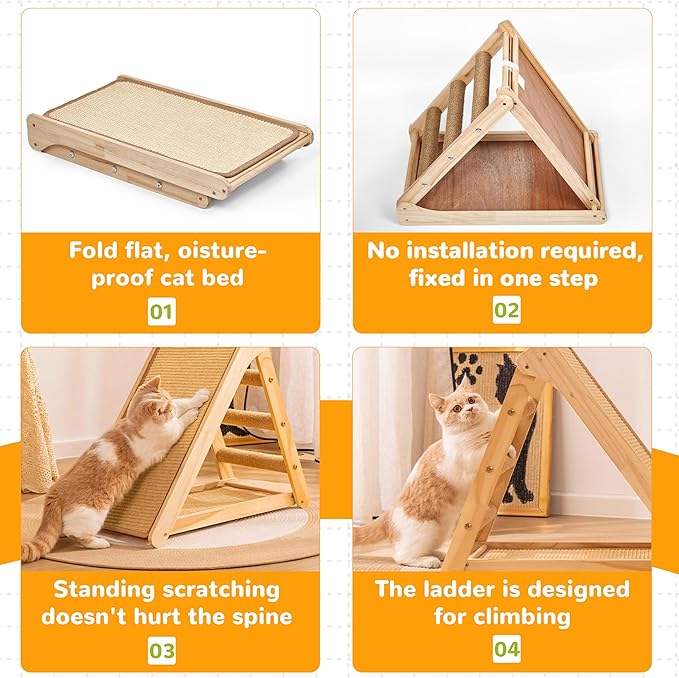 Large Sisal Cat Scratcher, Cat Scratching Post Tower Assembled - Solid Wood Sisal Scratching Posts for Indoor Cats Adults