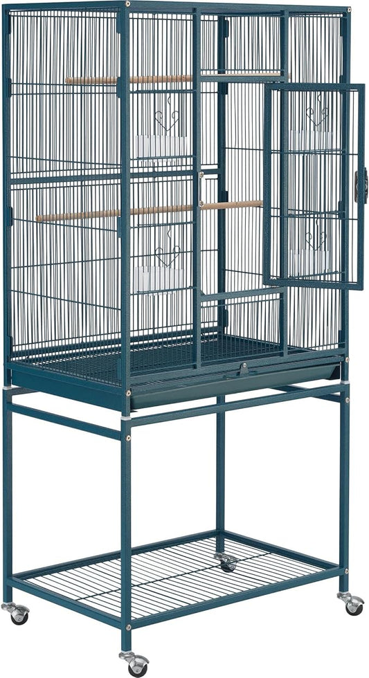 Topeakmart 54'' H Large Bird Cage w/Stand - Parrot Cage for Conures, Parakeets, Cockatiels, Canary, Budgies, Quaker - Navy Blue