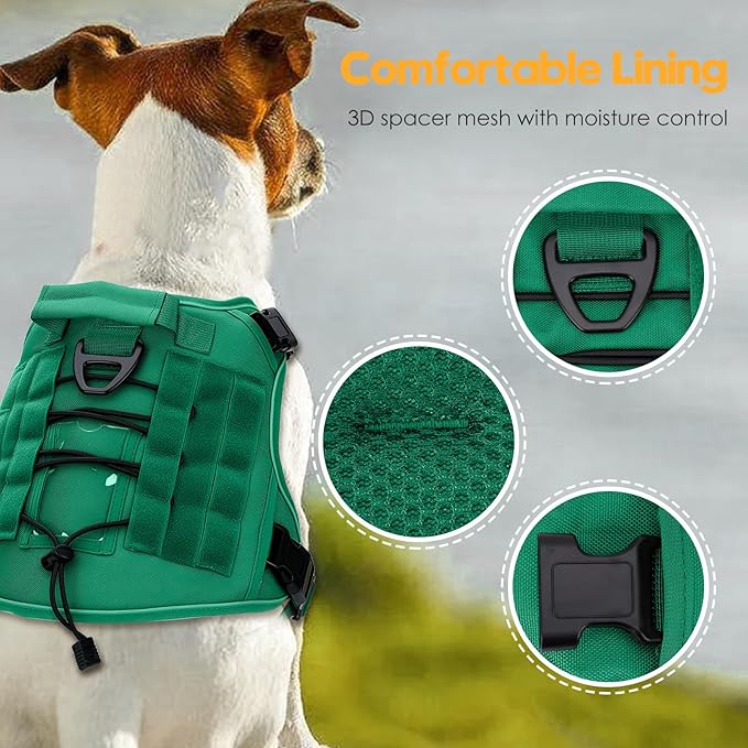 Heavy-Duty Tactical Dog Harness for Large Dogs, No Pull Adjustable Reflective Pet Vest with Molle System, K9 Military-Grade Control for Service Training, Outdoor & 10+ Breeds, Turquoise, Large