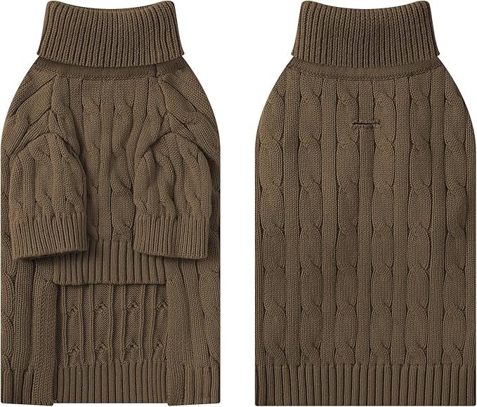 Small Dog Thermal Pullover Sweater, Classic Turtleneck Cable Knitwear Dog Clothes for Cold Weather Warm Pet Clothes for Chihuahua, Bulldog, Dachshund, Pug Tan XX-Large