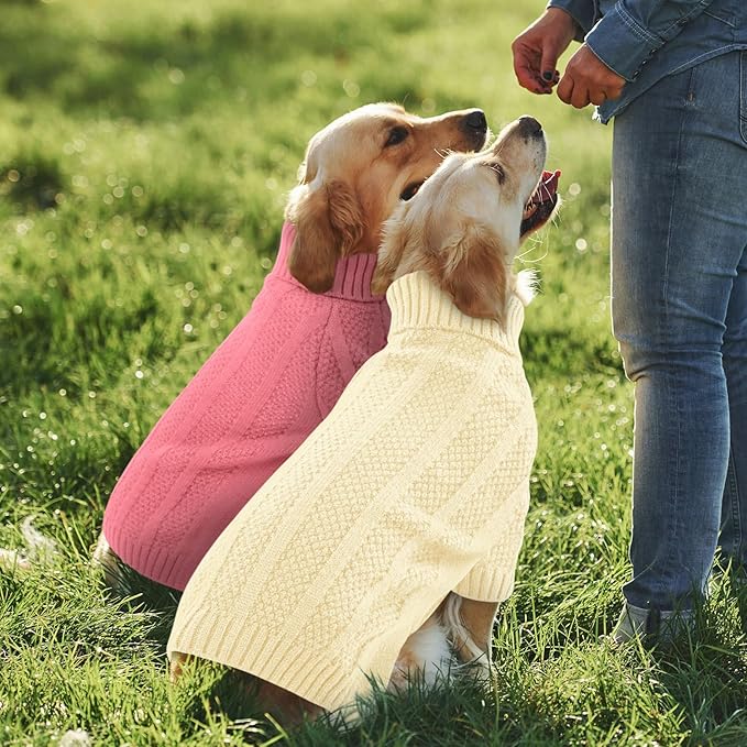 Queenmore Dog Sweaters for Medium Dogs Girls Boys,Soft Dog Sweater Xmas,Turtleneck Pullover Pet Sweaters Knitwear Outfit for Holiday,Knit Soft Thick Warm Sweater for Bulldog,Dachshund(Light Apricot,M)