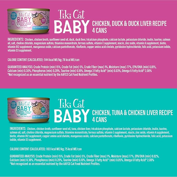 Tiki Cat Baby Favorites Whole Foods Wet Cat Food for Kittens Mega Pack, 2.4 oz. Can (24 Count)