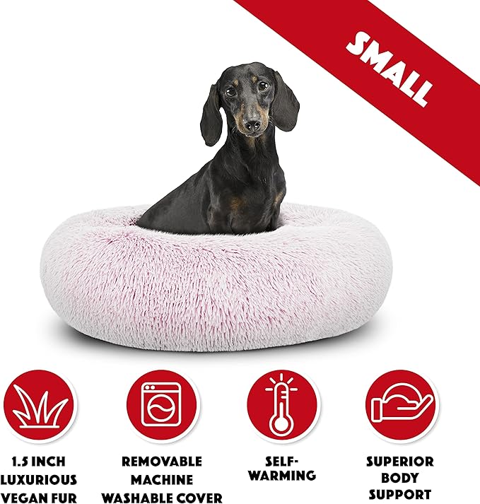The Dog’s Bed Sound Sleep Original Calming Dog & Cat Bed, Anti-Anxiety Plush Faux Fur Donut Nest Snuggler, with Removable Cover