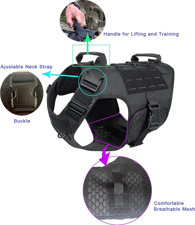 Service Dog Vest,Emotional Support Dog Vest Harness with Sturdy Handle Reflective Dog Harness Soft Padded Breathable Easy Control in Training Dog Vest for Large Dogs (Pet Vest Large, Black)