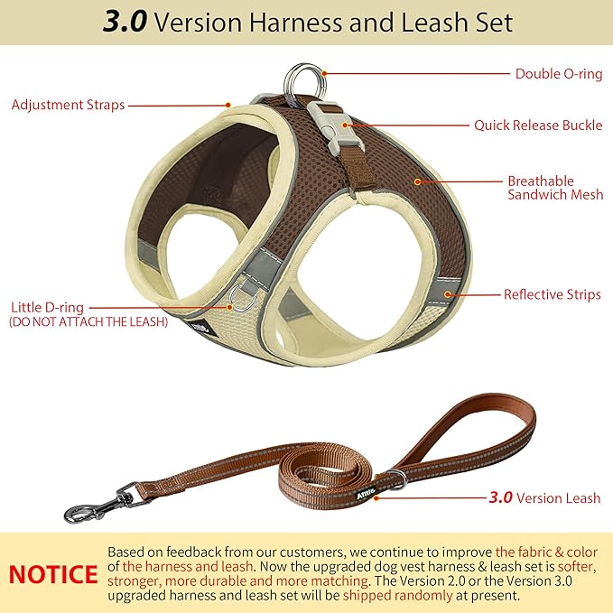 AIITLE Dog Harness, Summer No-Pull Cat Harness with a Leash, Adjustable Reflective Dog Vest, Cat Harness Escape Proof, Outdoor Walking, Camping for Extra Small Dogs and House Cats Beige XXXS