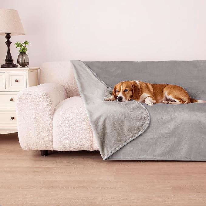 Waterproof Dog Blanket for Couch, Reversible Pet Throw Blankets Leak Proof Sofa Bed Protector for Furniture Machine Washable-68x82,Darkgrey+Lightgrey