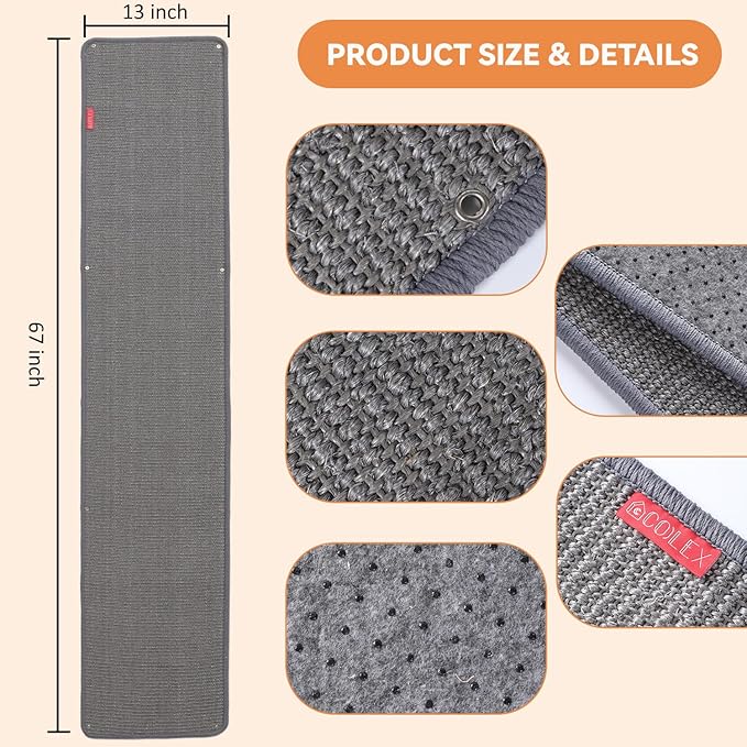 66.93x13.38x0.32 inch Thickened Cat Wall Scratcher Carpet, Cat Climbing Wall, Durable Cat Wall Furniture, Tall Cat Scratching Post, Wall Scratchers for Indoor Cats, Couch Sofa Protector (Grey)