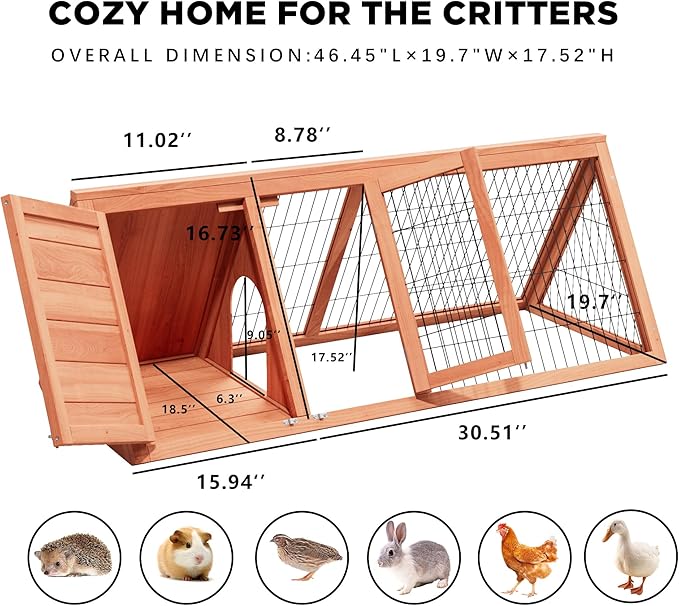 Small Chicken Coop, Wooden Chicken Coop for 2 Chickens Outdoor A-Frame Quail Cage Rabbit Hutch with 2 Doors,Removable Tray&Ventilating Wire Fence for Backyard,Farm(Brown)